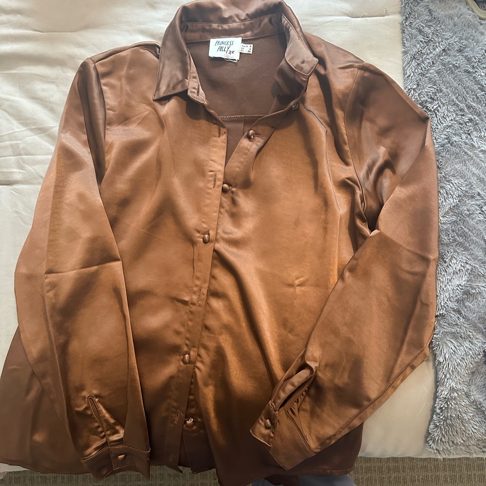 Princess Polly Copper Satin Button-Down Blouse